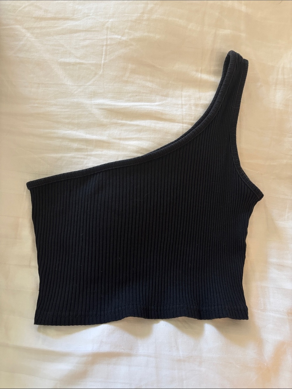 One-Shoulder Ribbed Black Crop Top